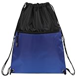 Drawstring Backpack Bookpack Bag, with Zipper Pocket, Black with Royal Blue