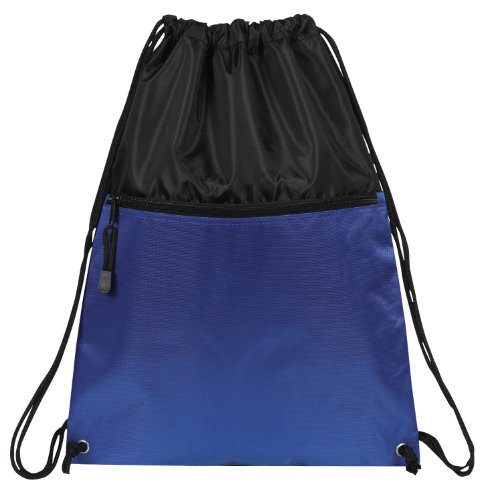 drawstring backpack bookpack bag with zipper pocket black with royal blue cheap price