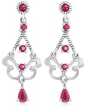 Platinum Plated Sterling Silver Ruby Chandelier Earrings