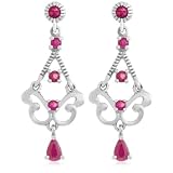 Platinum Plated Sterling Silver Ruby Chandelier Earrings