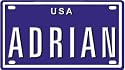 ADRIAN USA MINI METAL EMBOSSED LICENSE PLATE NAME FOR BIKES, TRICYCLES, WAGONS, KIDS DOORS, GOLF CARTS, BABY STROLLERS, PEDAL CARS. OVER 400 NAMES AVAILABLE. TYPE IN "NAME" USA PLATE IN SEARCH. YOUR NAME WILL SHOW UP.