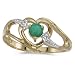 14k Yellow Gold May Birthstone Round Emerald And Diamond Heart Ring