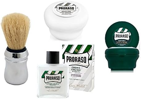 Pro'raso Shave Soap, Sensitive 150 ml + shaving soap menthol and eucalyptus 4oz + Shaving Factory Double Edge Safety Razor, Silver + : Refreshing and Invigorating Aftershave Lotion [ Italian Import ]