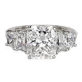 Platinum Radiant Cut 3-Stone Diamond Ring w/ Trapezoid Sidestones, Size 6