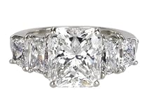Platinum Radiant Cut 3-Stone Diamond Ring w/ Trapezoid Sidestones (GIA Certified 5.46 ct center, 7.69 cttw, G Color, VS2 Clarity), Size 6