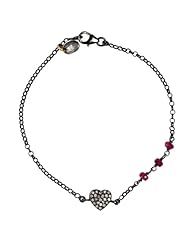 Diamond Pave Ruby Beads Heart Charm Chain Bracelet .925 Sterling Silver Fashion Jewelry