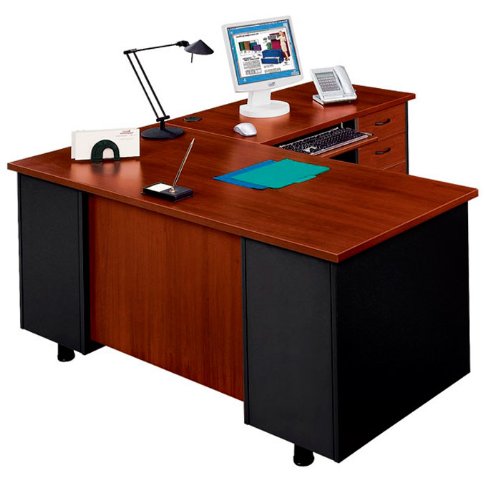 Buy Cheap Elevation L Desk with Right Return Windsor Cherry/Chrome Handles