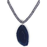 14k Yellow Gold Iolite Roundel Double Strand Necklace and Blue Agate Pendant, 20