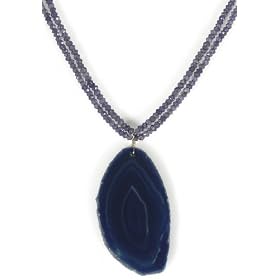 14k Yellow Gold Iolite Roundel Double Strand Necklace and Blue Agate Pendant,... by Amazon.com Collection