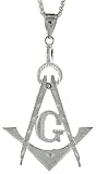 Sterling Silver Super Extra Large Diamond Cut Masonic Symbol Pendant