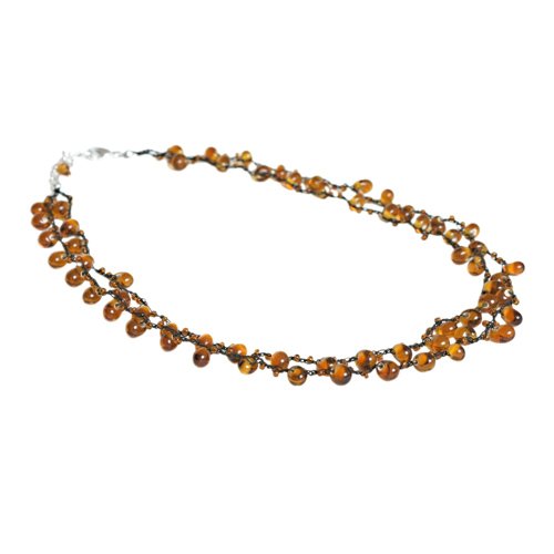 Tigers Eye, Glass Beads and Thre Amber Multi-Strand Necklace "Lions and Tigers and Bears......
