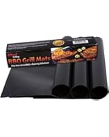 BBQ Grill Mat - For Grilling or Baking - 100% Non Stick and Extra Thick, Heavy Duty - (Set of 3) - Reusable and Dishwasher Safe. Great for Oven or Barbeque 16 x 13 Inches - 8 Year Warrenty