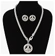 Silver Tone Peace Sign Pendant Necklace & Earrings Set Fashion Jewelry