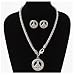 Silver Tone Peace Sign Pendant Necklace & Earrings Set Fashion Jewelry