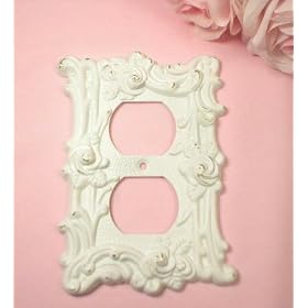 White Shabby Outlet Cover with Roses - Sweet Chic