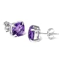 Sterling Silver 8MM Gemstone Amethyst Stud Earrings