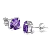 Sterling Silver 8MM Gemstone Amethyst Stud Earrings
