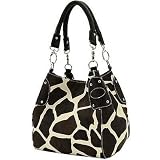 New Mini-Size Small Giraffe Print Faux Leather Satchel Bag Handbag Purse W/Bonus Cell Phone Pouch - (4 Different Colors)