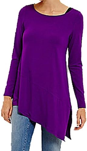 Lolichy Women's Purple Asymmetric Fashion Tunic Shirts with Long Sleeve XL