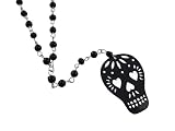 Black Day Of The Dead Sugar Skull Rosary Style Necklace