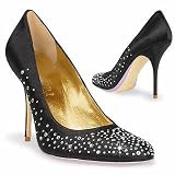 Forzieri Swarovski Jeweled Black Satin and Leather Pump Shoes