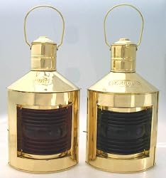 10" Port and Starboard Brass Oil Lamps - Nautical Ship Reproductions