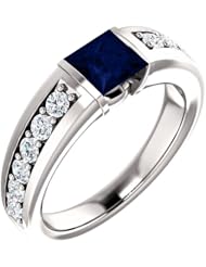 10K White Gold 5.00x5.00mm Princess Cut Sapphire and Diamond Ring -- LIFETIME WARRANTY