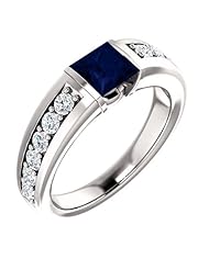 Platinum 5.00x5.00mm Princess Cut Sapphire and Diamond Ring -- LIFETIME WARRANTY