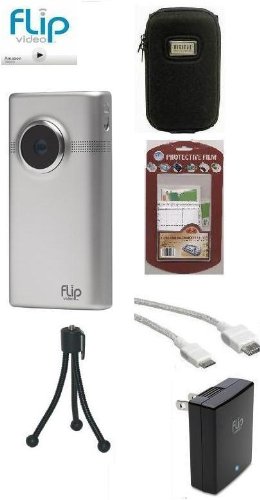 Pure Digital Flip MinoHD Camcorder 2nd Generation, 120 Minutes M2120 (Brushed Metal) NEWEST MODEL With The Ultimate Flip Package Includes Slim Hard Shell Case + HDMI Cables + Flip Power Adapter APA1B + Mini Tripod + More