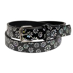Girls Cute Skinny Shiny Black Glow Flower .06 Inch Belt by Milidee