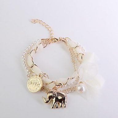 PTMShop @Chiffon Bowknot Alloy Elephant Pendant Bracelet White