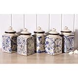 Villa Azul Blue and White Floral Ceramic Canisters set of 5