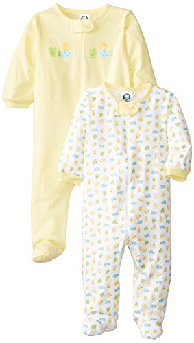 Gerber Unisex-Baby  2 Pack Sleep N Play Zip Front Ducks, Yellow, 6-9 Months
