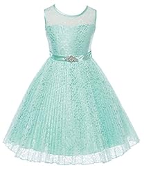 Girls Tea Length Sleeveless Pleated Lace-Up  Flower-Girl Dress/Wedding Dress  With Rhinestones and a Sash 