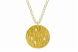 18K Yellow Gold Matte Etched Medallion Pendant, Enhanced with Bezel Set Diamonds, Sliding on a 16'' Open-link Chain Necklace. ( 0.06 c.t.t.w, GH-Color, SI-Clarity).