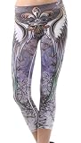 Petite One Size Capri Footless Cropped Winged Fleur De Lis Print Stretch Leggings