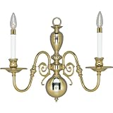 Progress Lighting P2980-10 Two-Light Americana Wall Fixture with Matching Candle Caps and Candelabra Lamps, Polished Brass