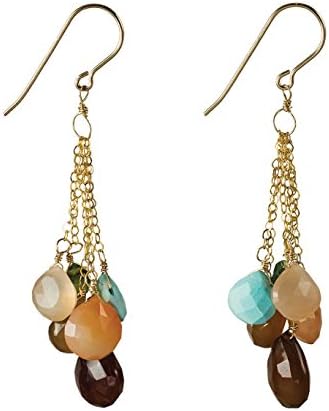 Turquoise and Moonstone Waterfall Fading Chain Dangles on 14K Gold Filled French Earwire