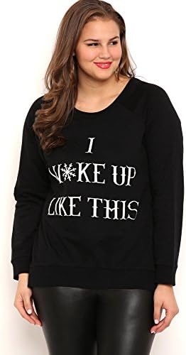 Deb Junior Plus Size Long Sleeve French Terry Top with I Woke Up Like This Screen Black 2X