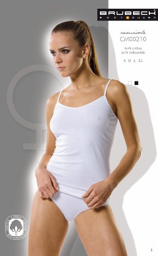 3x Brubeck Damen Baumwoll Unterhemd Spaghetti Träger Top nahtlos Cotton ( Damen Unterwäsche Sport Funktionswäsche Baumwolle Polyamid Premium Qualität)