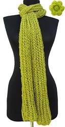 Handmade Ultra Soft Acrylic Scarf - Open Weave Knit in Vintage Green (Extra Long/100% Knitted by hand)