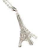 Beautiful 1 1/2 Tall 3D Ice Crystal Covered Eiffel Tower Charm Necklace on Silver Tone Chain