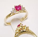 14k Heart-shape Ruby & Diamond Ring - Size 7.0