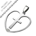 Stainless Steel Heart and Cross Pendant with 23 Inch Stainless Steel Chain