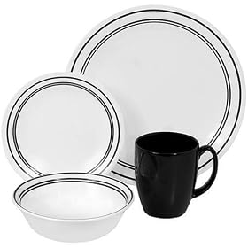 Corelle 16pc Set Classic Caf� Black - 4 dinner plates, 4 side plates, 4 cereal bowls & 4 mugs