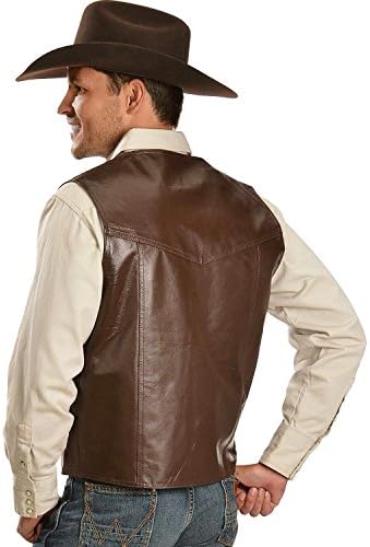 China Leather Men's Western Yoke Genuine Vest Brown Medium