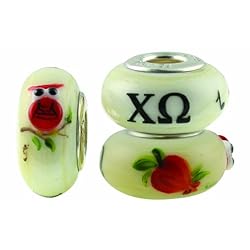 Chi Omega Sorority Hand Painted Fenton Glass Bead