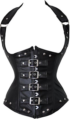 Women's PU Leather Halter Shoulder Straps Underbust Corset Vest Waistcoat Top