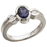 0.16 Ct.T.W. Round Diamonds and Oval Shaped Iolite Platinum Fancy Ring