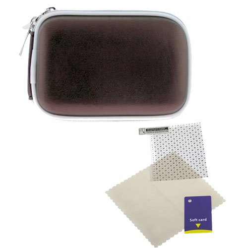Bronze Zipper Pouch Case + Universal LCD Screen Protector for Samsung TL Series DualView TL220